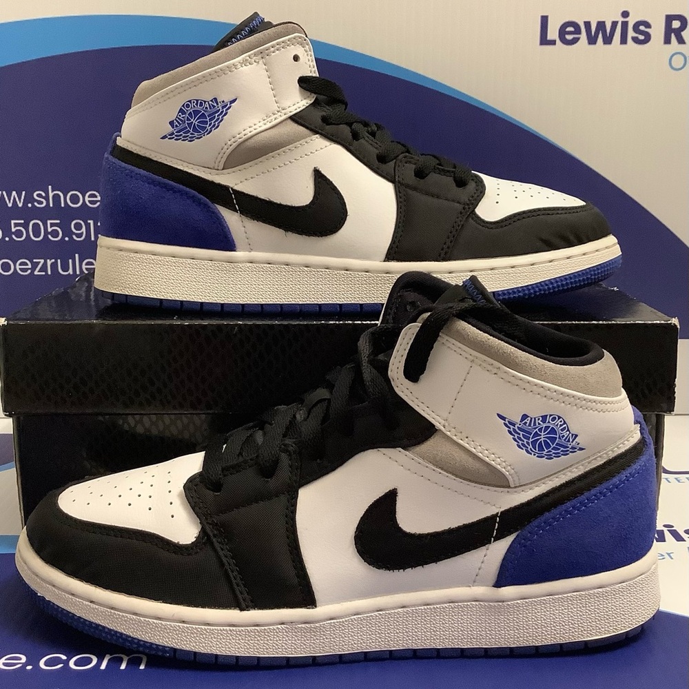 Air Jordan 1 Mid White Black Royal Kids Size 6y